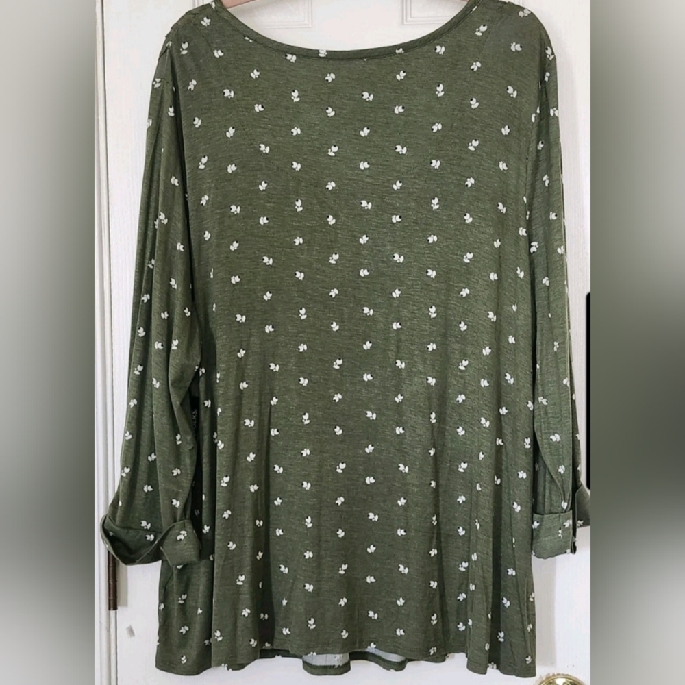2X Kim Rogers Womans Olive Green 3/4 Sleeve V-Neck Popover Top - Picture 5 of 6